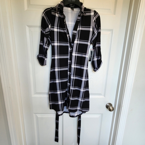 Justify Buffalo Flaid Flannel 3/4 Sleeve Button Down Shirt Dress Women's Small - Picture 1 of 12